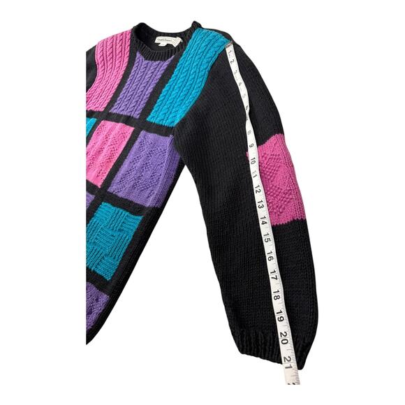 Vintage 80's Amanda Braendel Hand Knit Sweater Geometric Color Block Size Medium - Picture 6 of 10